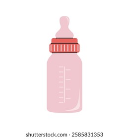 Pink Bottle with Red Cap. A stylish baby bottle with a bright red cap, providing a vibrant appearance.