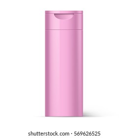 Pink Bottle of Shampoo Packaging Isolated over White Background