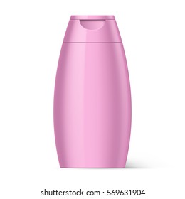 Pink Bottle of Shampoo Packaging Isolated on White Background