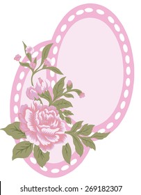 pink of bouquet flora, retro design on pink oval picture.