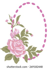 pink of bouquet flora,design on pink oval picture frame.