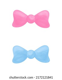 Pink Bow And Blue Bow With Watercolor Effect, For Girl, For Boy, Vector Illustration.