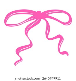 Pink Bow Clipart Illustration in a Hand Drawn Coquette Style. Minimalist Silhouette with Whimsical Lines and Elegant Shape Isolated on White Background.