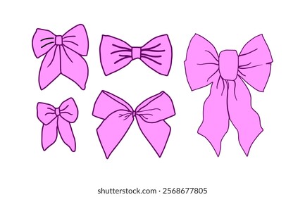 Pink bow collection vector, girly bow set