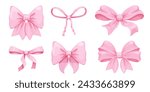 Pink bow coquette y2k aesthetic ribbon, elegant accessory, pastel tie isolated on white background. Lovely satin knot.