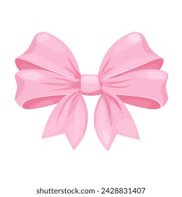 Pink bow coquette y2k aesthetic ribbon, elegant accessory, pastel tie isolated on white background. Lovely satin knot.