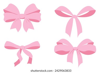 Pink bow coquette y2k aesthetic ribbon, elegant accessory, pastel tie isolated on white background. Lovely satin knot.