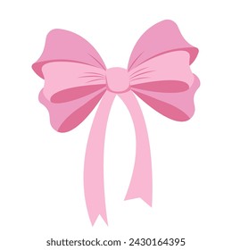 Pink bow coquette y2k aesthetic ribbon, elegant accessory, pastel tie isolated on white background. Lovely satin knot.