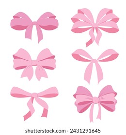 Pink bow coquette y2k aesthetic ribbon, elegant accessory, pastel tie isolated on white background. Lovely satin knot.