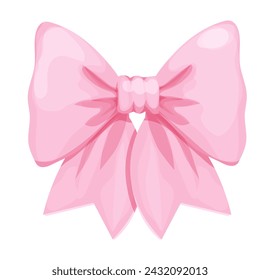 Pink bow coquette y2k aesthetic ribbon, elegant accessory, pastel tie isolated on white background. Lovely satin knot.