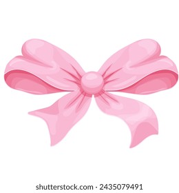 Pink bow coquette y2k aesthetic ribbon, elegant accessory, pastel tie isolated on white background. Lovely satin knot.