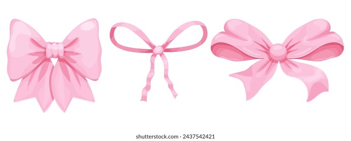 Cinta estética y2k de coqueta de lazo rosa, accesorio elegante, corbata pastel aislada sobre fondo blanco. Hermoso nudo de satén.