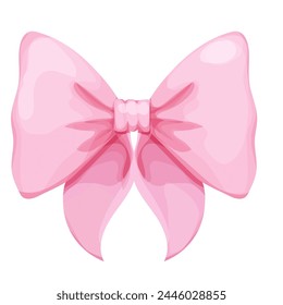 Pink bow coquette y2k aesthetic ribbon, elegant accessory, pastel tie isolated on white background. Lovely satin knot.