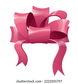 Pink bow to decorate holiday backgrounds, invitations, cards, etc. Festive decoration element for gifts. Christmas mood. Vector cartoon illustration
