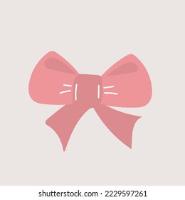 Pink bow. Doodle vector illustration. Simple hand drawn icon on white for design. Minimalist Scandinavian design
