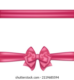 Pink bow frame isolated on white background. Decoration elements for Christmas, birthday, Easter, Valentine’s Day, Women’s, Mothers’ Day, and other your design.