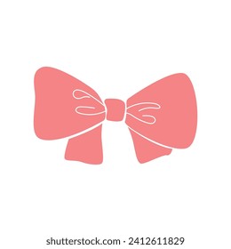 Pink bow hand drawn for element, print and illustration