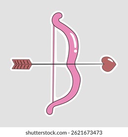 Pegatina rosa de la Ilustración vectorial del arco y la flecha del corazón. Pegatina rosa linda del Vector del arco y de la flecha en forma de corazón, perfecta para el amor, el romance, y los proyectos temáticos del día de San Valentín