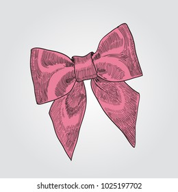 pink bow isolated on white background. Vector sketch illusatraion