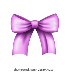 Pink bow isolated on white background. Festive decoration. Vector illustration.