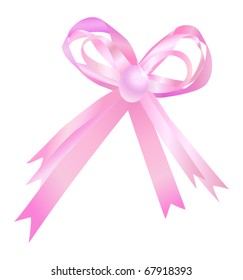 Pink bow isolated on a white background. Vector illustration.