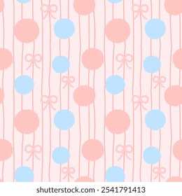 Pink bow On Pink  Background with pink and blue polka dots, Paper Pattern, Fabric Pattern, Notebook Cover , seamless pattern 