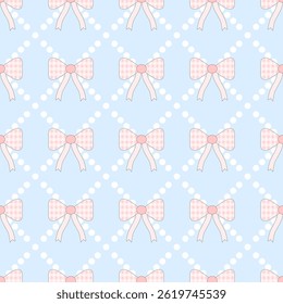pink bow on blue background, fabric pattern, gift wrapping paper , seamless pattern 