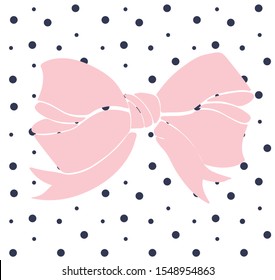 Pink bow on dots background vector illustration