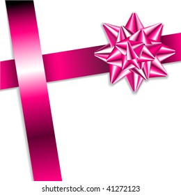 Pink bow on a pink ribbon with white background - vector Christmas card