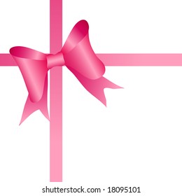 Pink bow on tape. Vector illustration