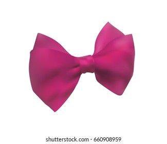 Pink bow out of satin ribbon. Decoration closeup on a white background. Decorative bowknot for holiday. Vector illustration.