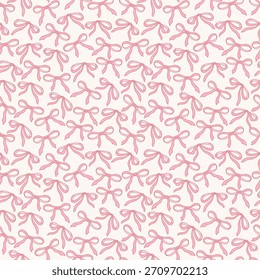 Pink bow pattern in a soft pastel style. Cute repeat print for kids, decor, gifts, cards, fabric, and wrapping. Simple hand-drawn design with light girly look.