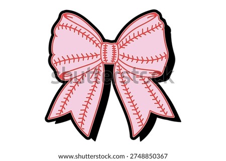 A pink bow with red stitching resembling a baseball, on a white background