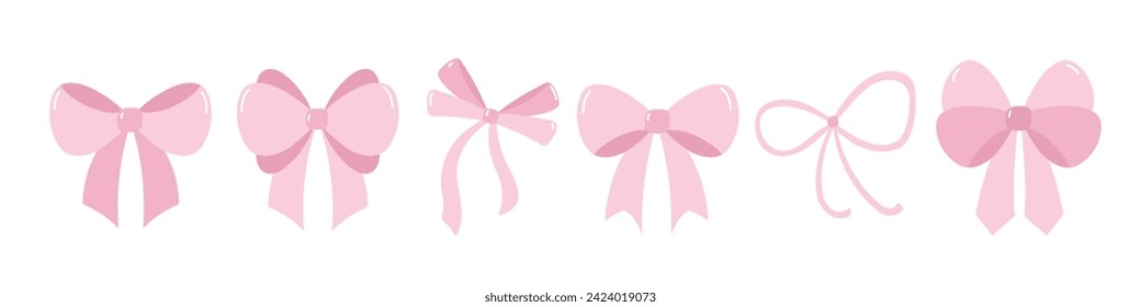 Pink bow and ribbon are coquette and cute. Valentine's day sweet elements. -Vector