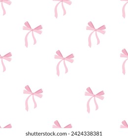 Pink bow and ribbon are coquette and cute seamless pattern background. Valentine's day sweet elements wallpaper. -Vector