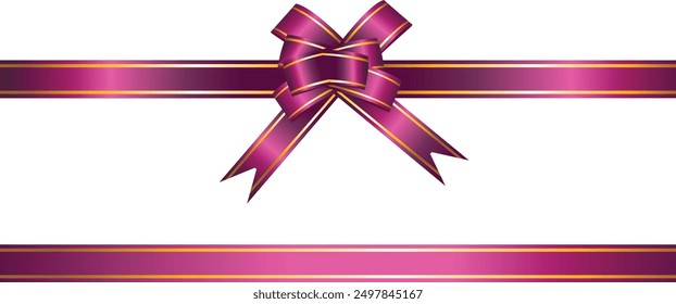 Pink bow and ribbon with gold edging for gift decoration