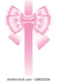 pink bow with ribbon isolated on white. Vector illustration