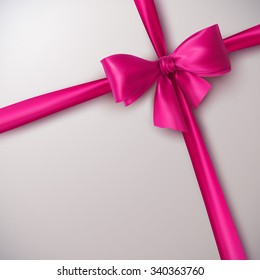 Pink Bow And Ribbon. Vector Holiday Illustration. Decoration Element For Design 