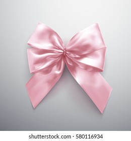 Pink Bow And Ribbons. Vector Holiday Illustration. Realistic Decoration Element For Design