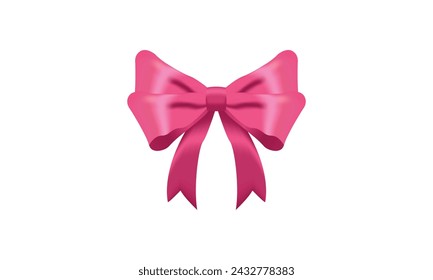 Pink bow shiny satin with shadow realistic vector for decorate your greeting card isolated on white background.