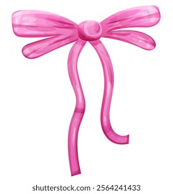 Pink bow with thin ribbon isolated on transparent background