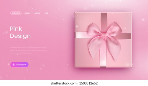 Pink bow tie. Pink giftbox with ribbon bow, illustration vector. Website 