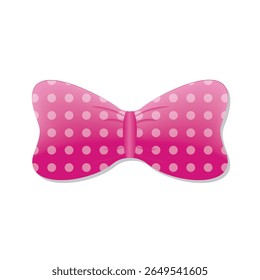 A pink bow tie with lighter pink polka dots, featuring a gradient shading effect and a subtle gray shadow, creating a soft, dimensional appearance.