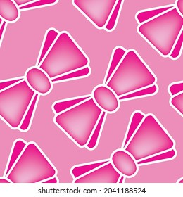 Pink bow tie seamless pattern. Neck tie festive elegant 3d vector print. Bowtie endless background, tile, repetitive wallpaper for fabric, wrapping endless design