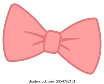 Ilustración aislada del vector de corbata de arco rosado. Hermoso arco rosa dibujado al estilo de las caricaturas. Elementos de moda y adornos de vacaciones, bellezas, regalos y cintas decorativas de cumpleaños.