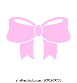 Pink bow with white lines isolated on a white background. Celebration, decoration and gift. Vector illustration
