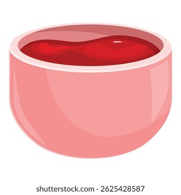 Pink bowl containing red liquid representing tomato soup, perfect for illustrating recipes or food related content