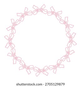 Los lazos rosas en círculo crean una corona decorativa, elemento de diseño para invitaciones, tarjetas y proyectos femeninos