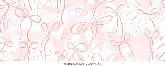 Lazos rosados. Lindo patrón sin fisuras, coqueta diseño dibujado a mano. Vector de fondo desnudo de moda. Cintas de regalo para niña. Tela vintage, impresión del bebé, papel de embalaje festivo, decoración del partido