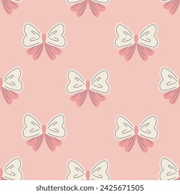 Pink bows knots seamless pattern. Cute hand drawn girlish background. Pastel colored repeat vector illustration for wedding, wrapping paper, fabric, textile, greeting card, wallpaper, banner